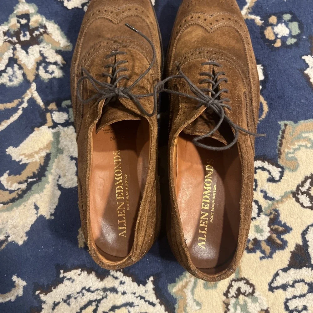Allen Edmonds Neumok Brown Suede Wingtip Brogue Oxford Lace-Up 11B new w/o box